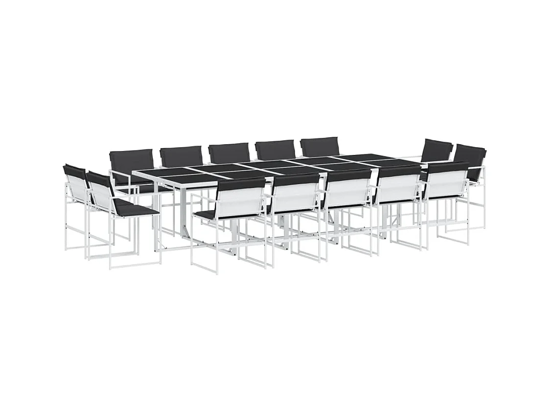 Williamstown  Ensemble à manger de jardin avec coussins 15pcs blanc textilène