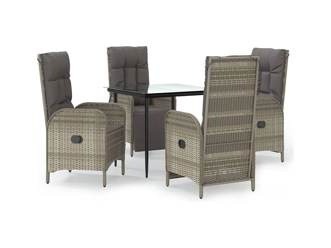 Lochem  Ensemble à manger de jardin coussins 5 pcs noir et gris