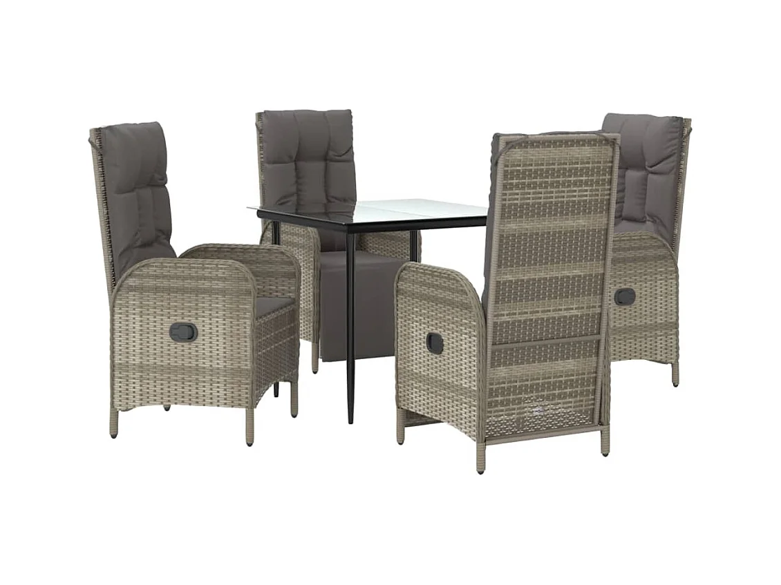 Lochem  Ensemble à manger de jardin coussins 5 pcs noir et gris