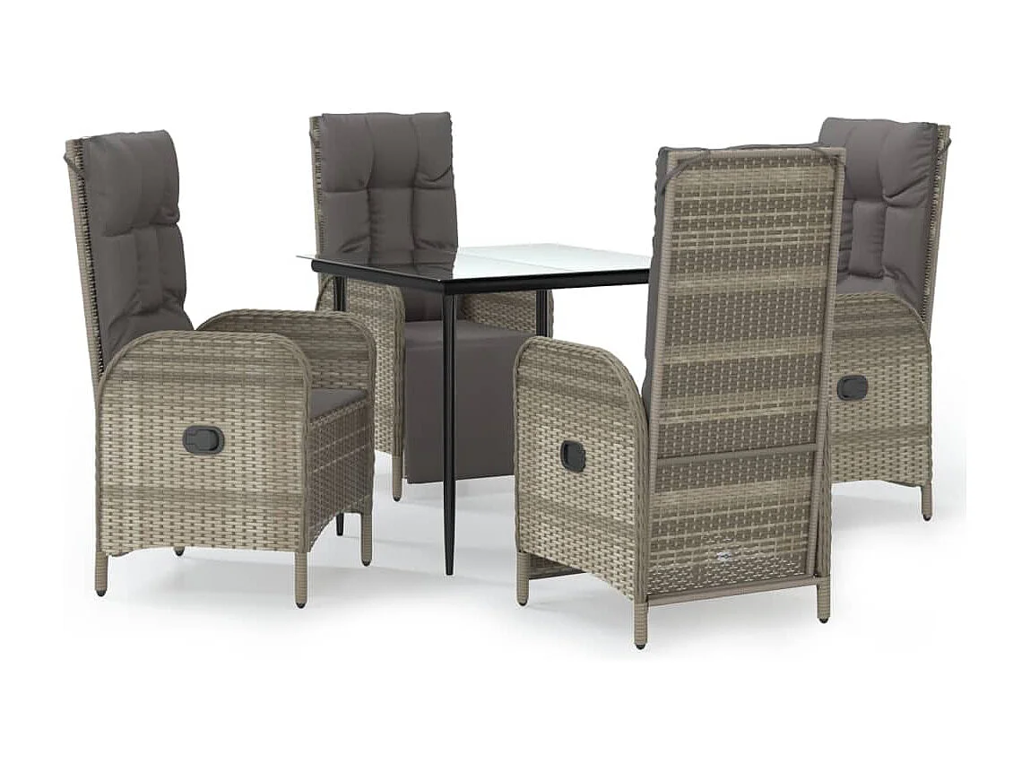 Lochem  Ensemble à manger de jardin coussins 5 pcs noir et gris