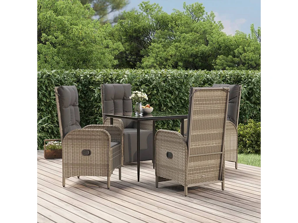 Lochem  Ensemble à manger de jardin coussins 5 pcs noir et gris