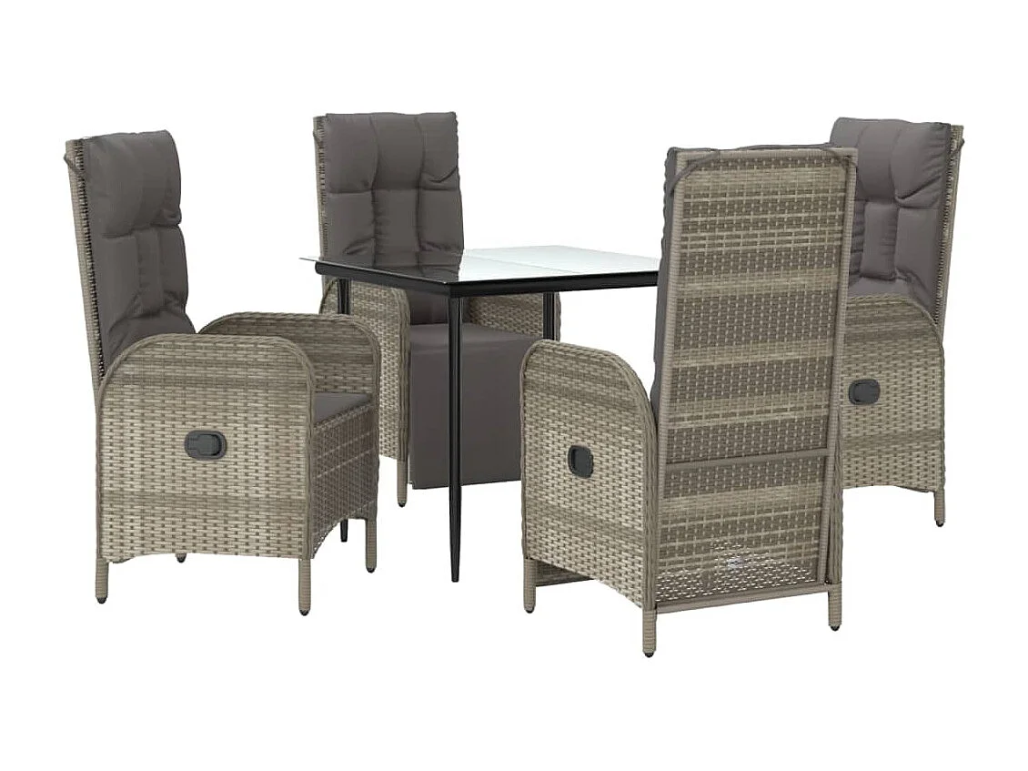 Lochem  Ensemble à manger de jardin coussins 5 pcs noir et gris