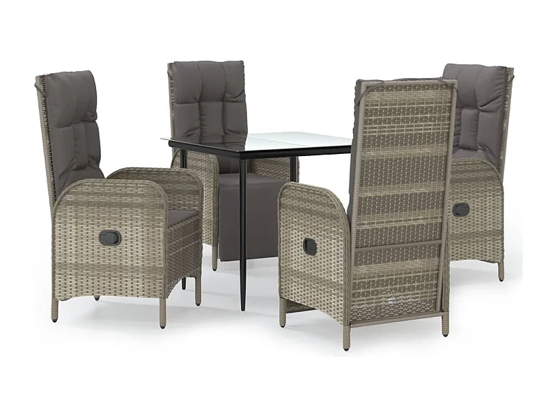 Lochem  Ensemble à manger de jardin coussins 5 pcs noir et gris