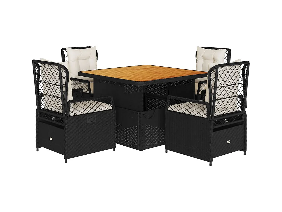 Ylva  Ensemble à manger de jardin coussins 5pcs Noir Résine tressée