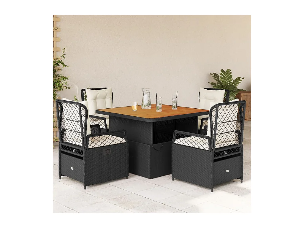 Ylva  Ensemble à manger de jardin coussins 5pcs Noir Résine tressée