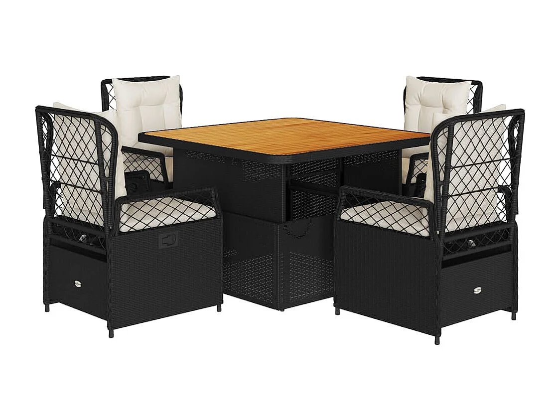 Ylva  Ensemble à manger de jardin coussins 5pcs Noir Résine tressée