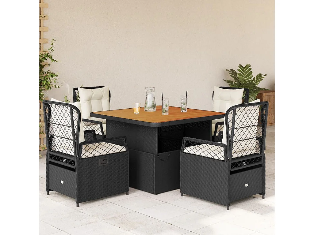 Ylva  Ensemble à manger de jardin coussins 5pcs Noir Résine tressée