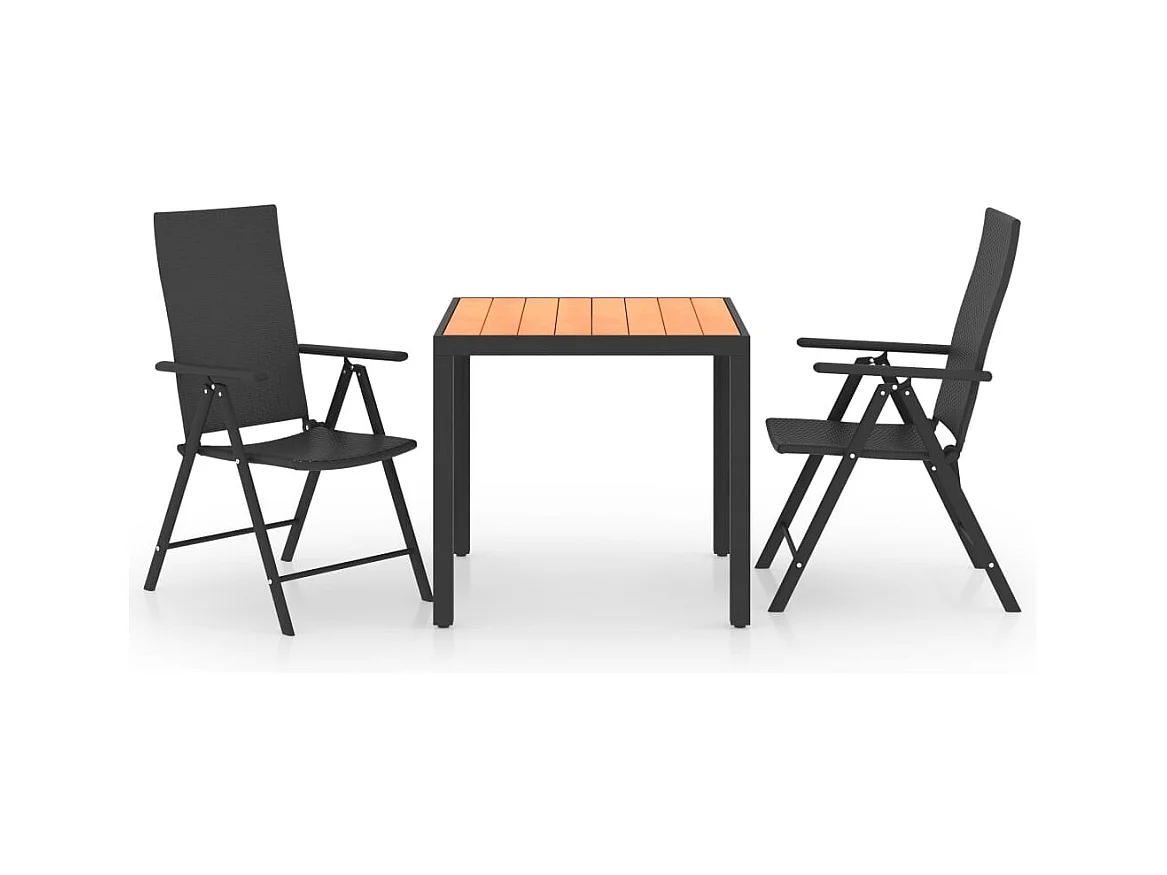 Garden Furniture -  Ensemble à manger de jardin 3 pcs noir et marron
