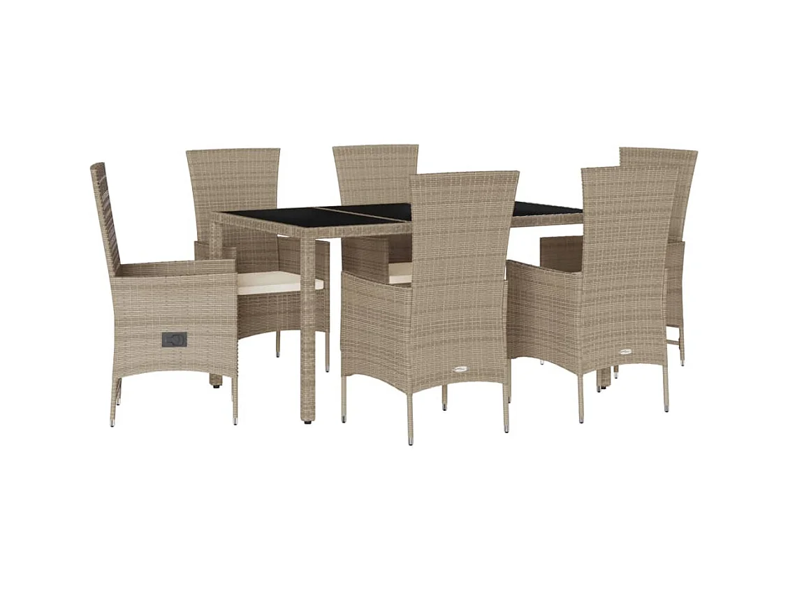 Barnesville  Ensemble à manger de jardin et coussins 7 pcs beige poly rotin