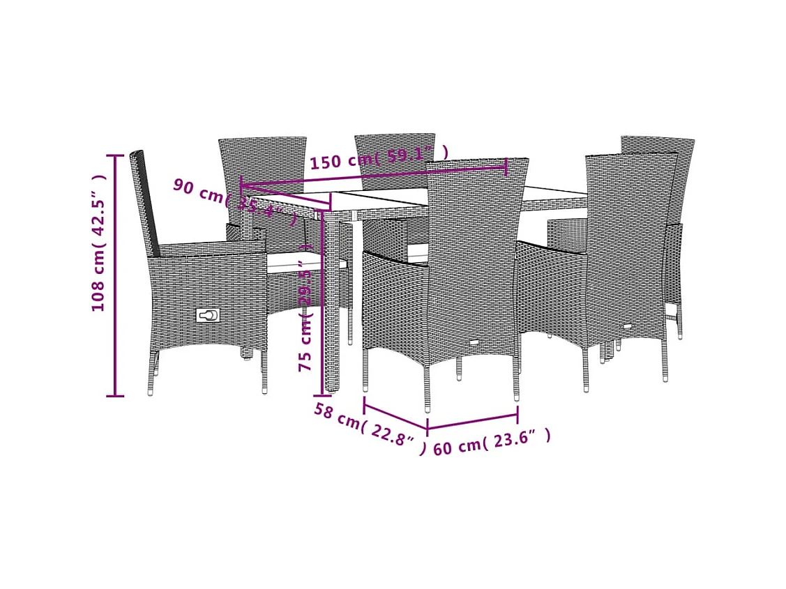 Barnesville  Ensemble à manger de jardin et coussins 7 pcs beige poly rotin