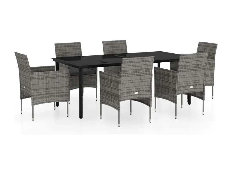 Hillsboro  Ensemble à manger de jardin coussins 7pcs Gris et noir