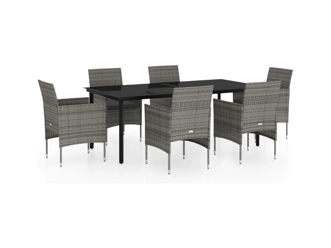 Hillsboro  Ensemble à manger de jardin coussins 7pcs Gris et noir