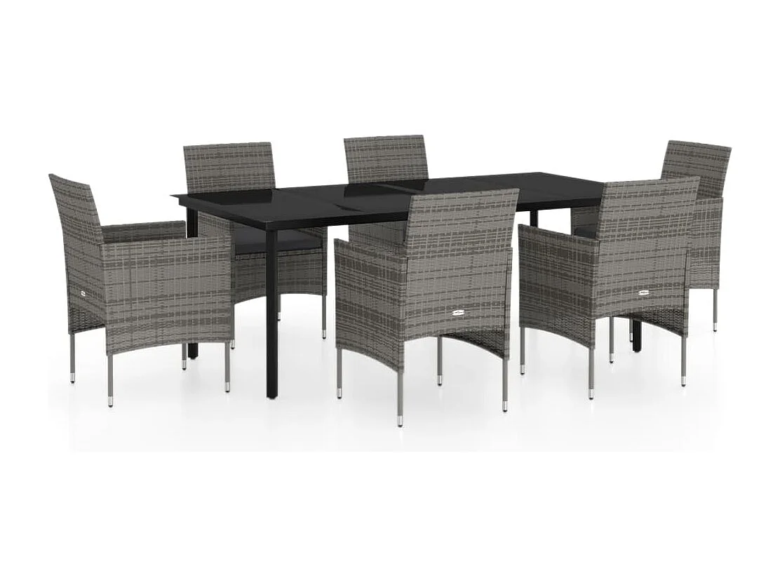 Hillsboro  Ensemble à manger de jardin coussins 7pcs Gris et noir