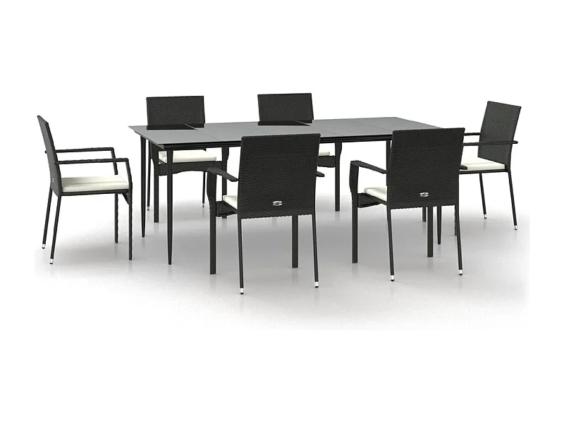 Albert  Ensemble à manger de jardin coussins 7pcs Noir Résine tressée