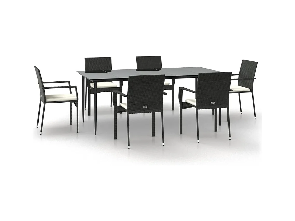 Albert  Ensemble à manger de jardin coussins 7pcs Noir Résine tressée