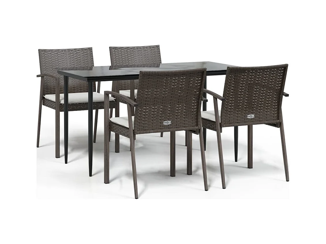 Bucyrus  Ensemble à manger de jardin 5 pcs coussins résine tressée acier