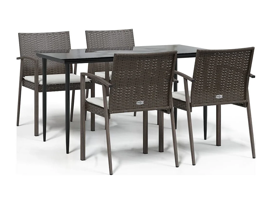 Bucyrus  Ensemble à manger de jardin 5 pcs coussins résine tressée acier