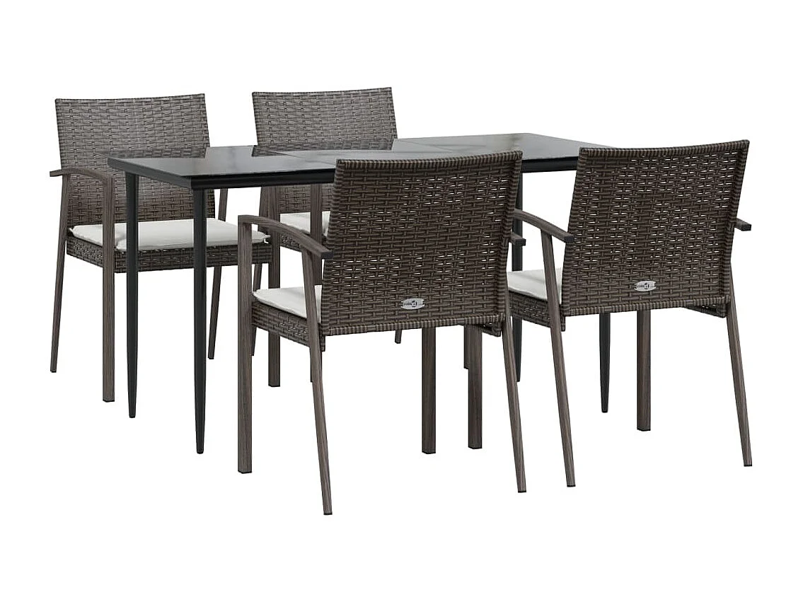 Bucyrus  Ensemble à manger de jardin 5 pcs coussins résine tressée acier