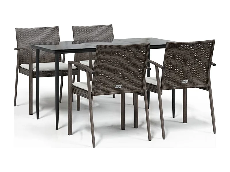 Bucyrus  Ensemble à manger de jardin 5 pcs coussins résine tressée acier