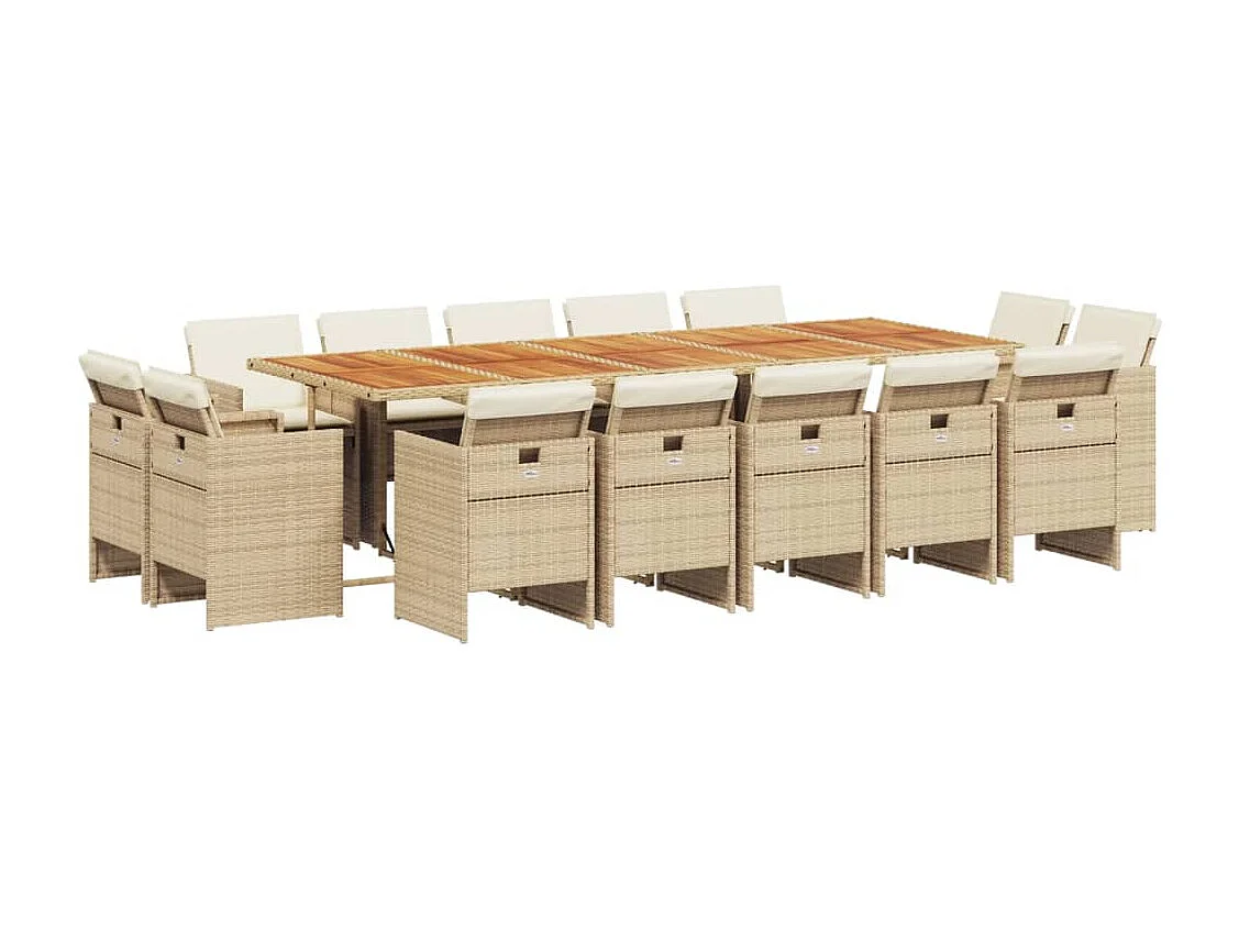 Jeroen  Ensemble à manger de jardin et coussins 15 pcs beige