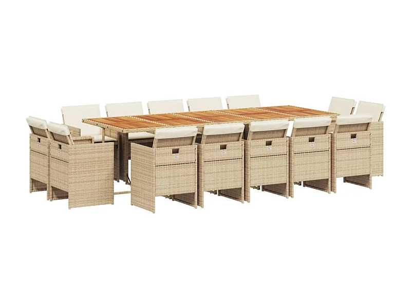 Jeroen  Ensemble à manger de jardin et coussins 15 pcs beige