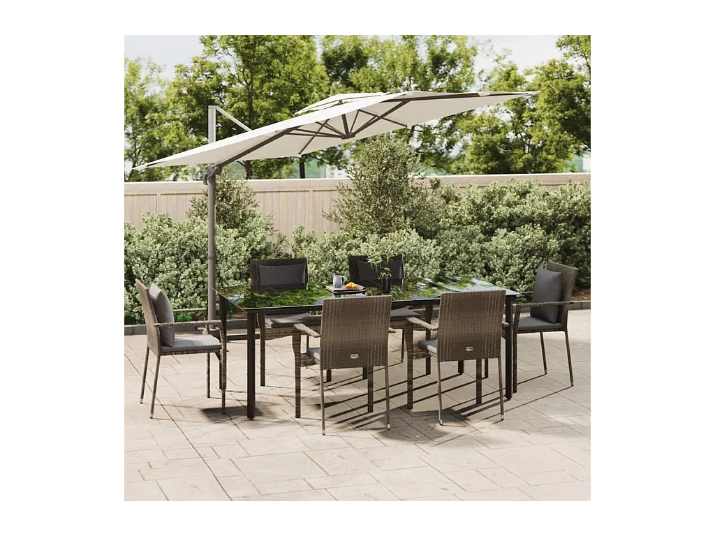 Rhett Logan  Ensemble à manger jardin et coussins 7 pcs Noir et gris Rotin
