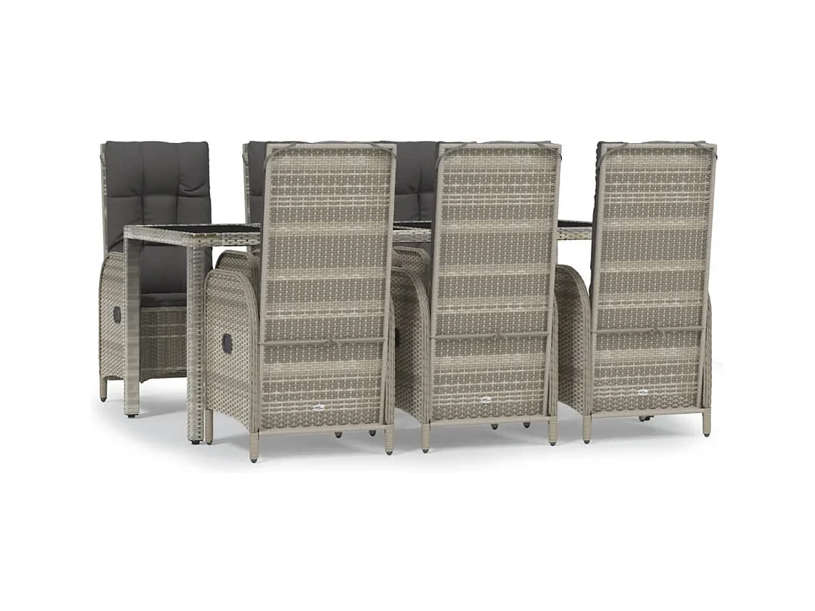 Piero  Set comedor jardín 7 pzas y cojines ratán sintético gris