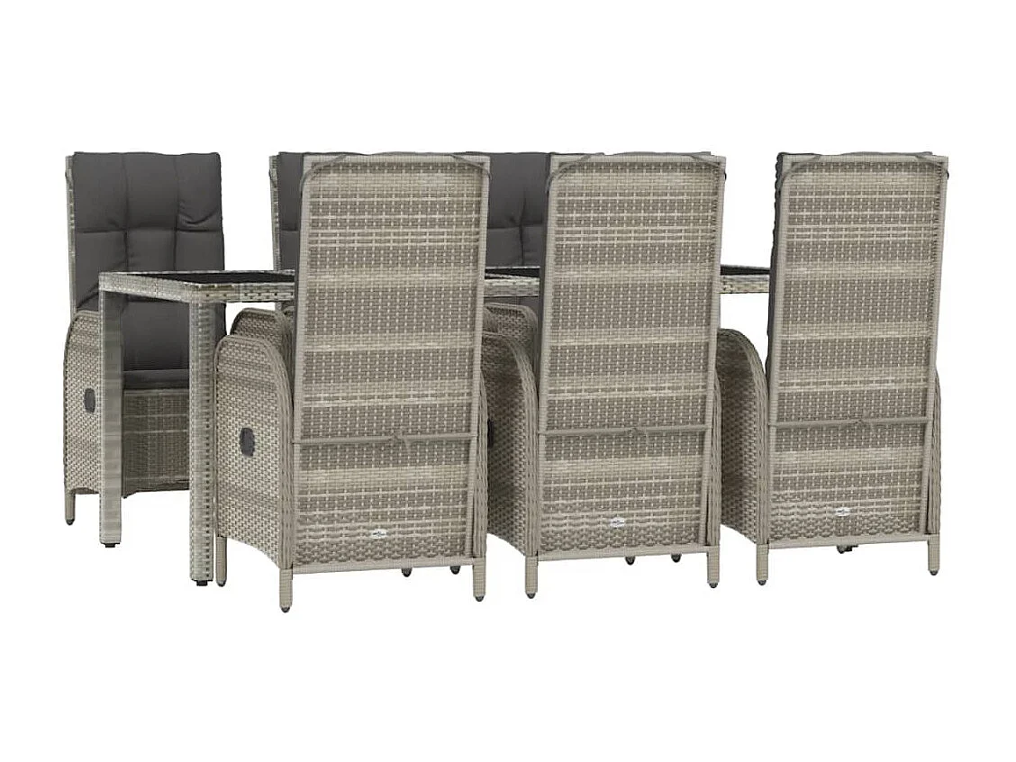 Piero  Ensemble à manger jardin et coussins 7 pcs gris rotin