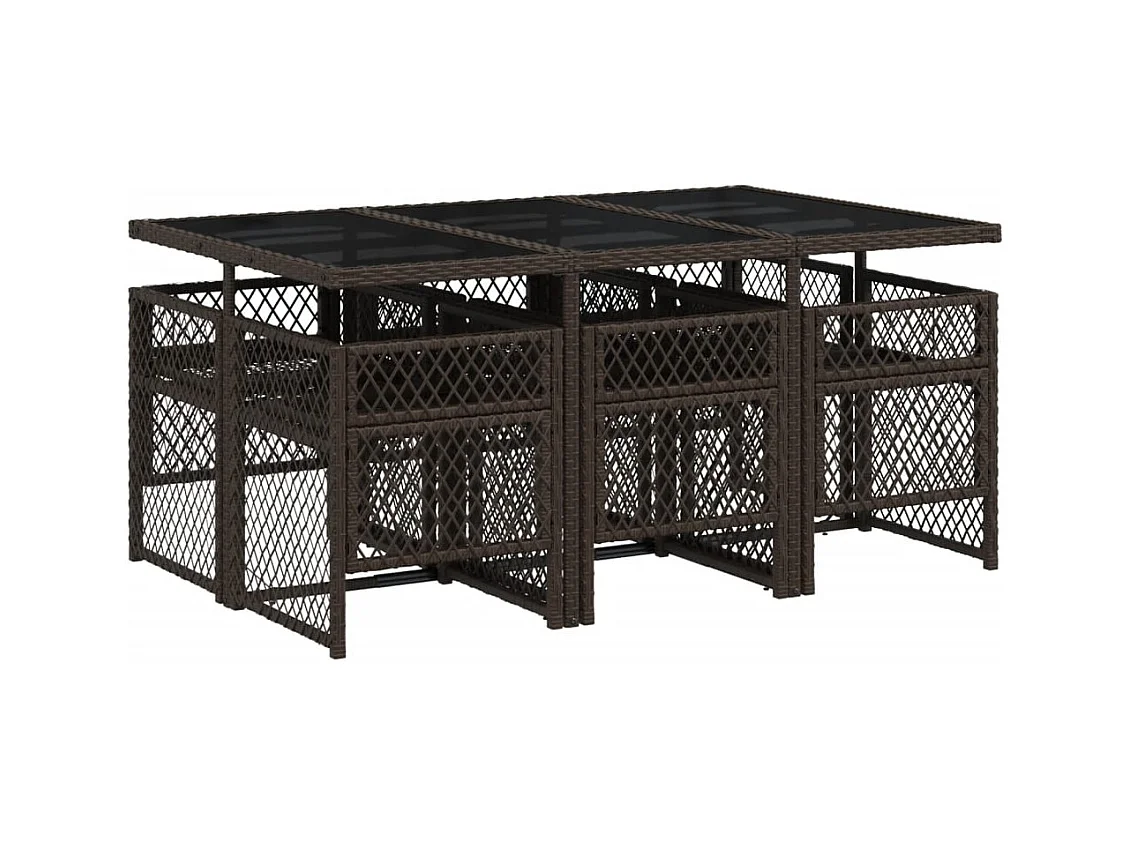 Connersville  Set comedor de jardín 7 pzas con cojines ratán sintético marrón