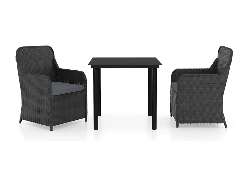 Bergeijk  Ensemble à manger de jardin avec coussins 3 pcs noir