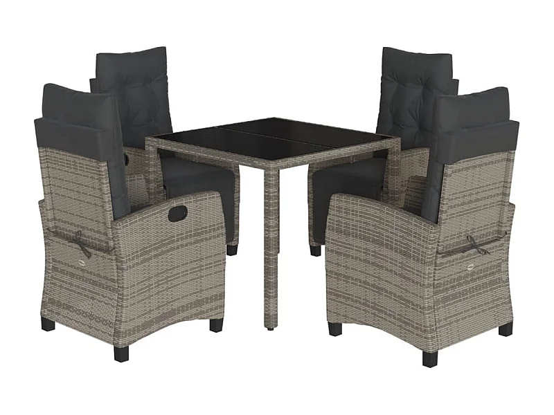 Vrikja  Ensemble à manger de jardin 5 pcs coussins gris résine tressée
