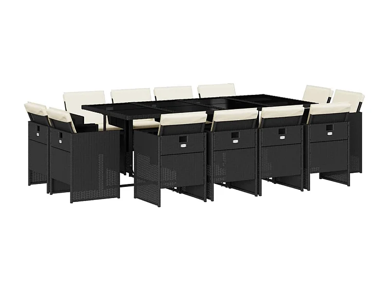 Jeroen  Set comedor de jardín con cojines 13 pzas ratán sintético negro