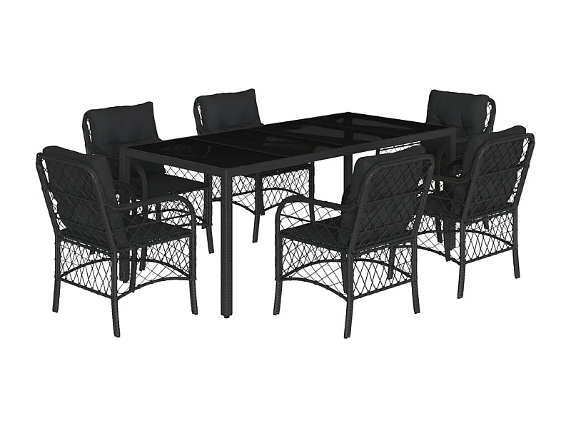 Harmelen  Ensemble à manger de jardin coussins 7pcs Noir Résine tressée