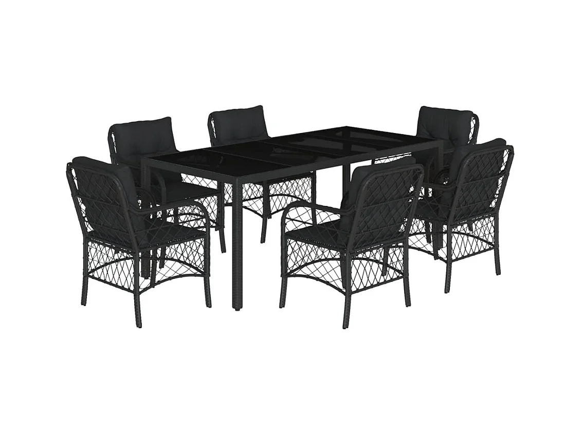 Harmelen  Ensemble à manger de jardin coussins 7pcs Noir Résine tressée