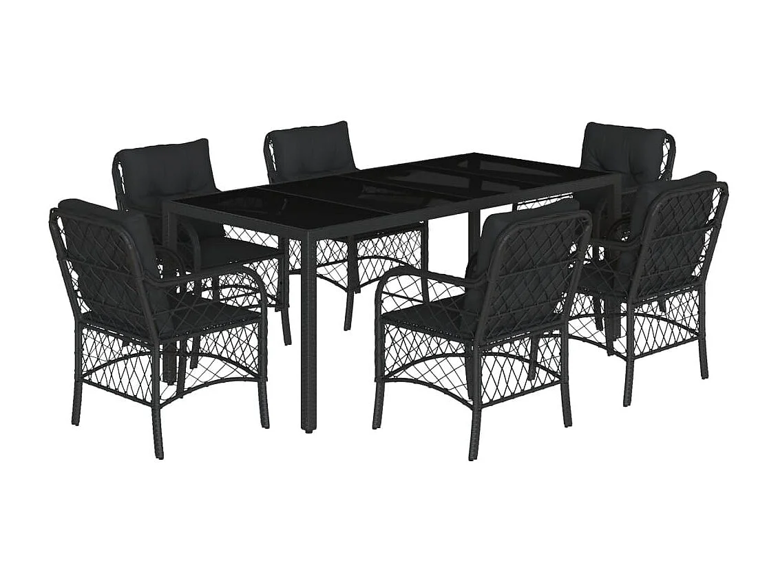 Harmelen  Ensemble à manger de jardin coussins 7pcs Noir Résine tressée