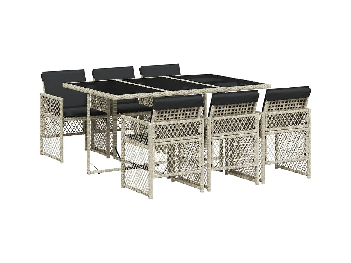 Connersville  Set comedor jardín 7 pzas y cojines ratán sintético gris claro