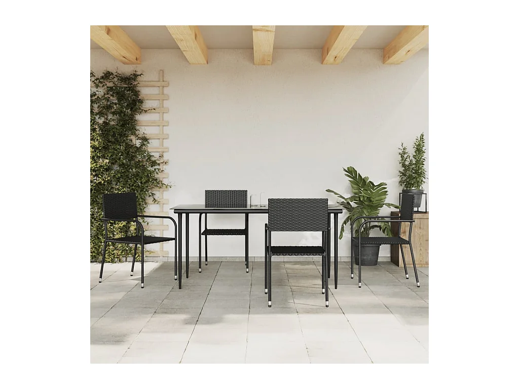 Felicity Rose  Ensemble à manger de jardin 5 pcs noir résine tressée et acier