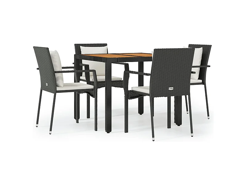 Van Buren  Ensemble à manger de jardin coussins 5pcs Noir Résine tressée