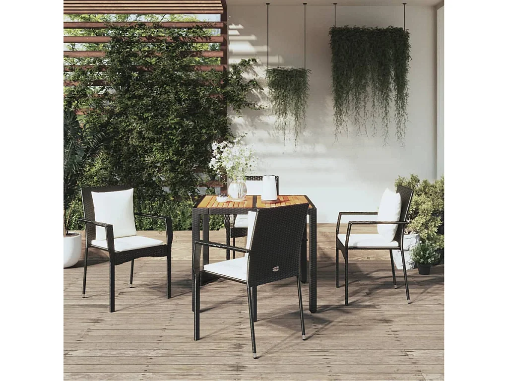 Van Buren  Ensemble à manger de jardin coussins 5pcs Noir Résine tressée