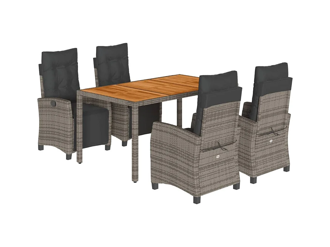 Torgryn  Ensemble à manger de jardin 5 pcs coussins gris résine tressée