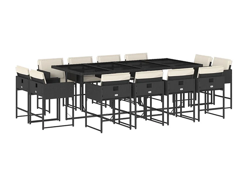 Brienne  Set comedor de jardín con cojines 13 pzas ratán sintético negro