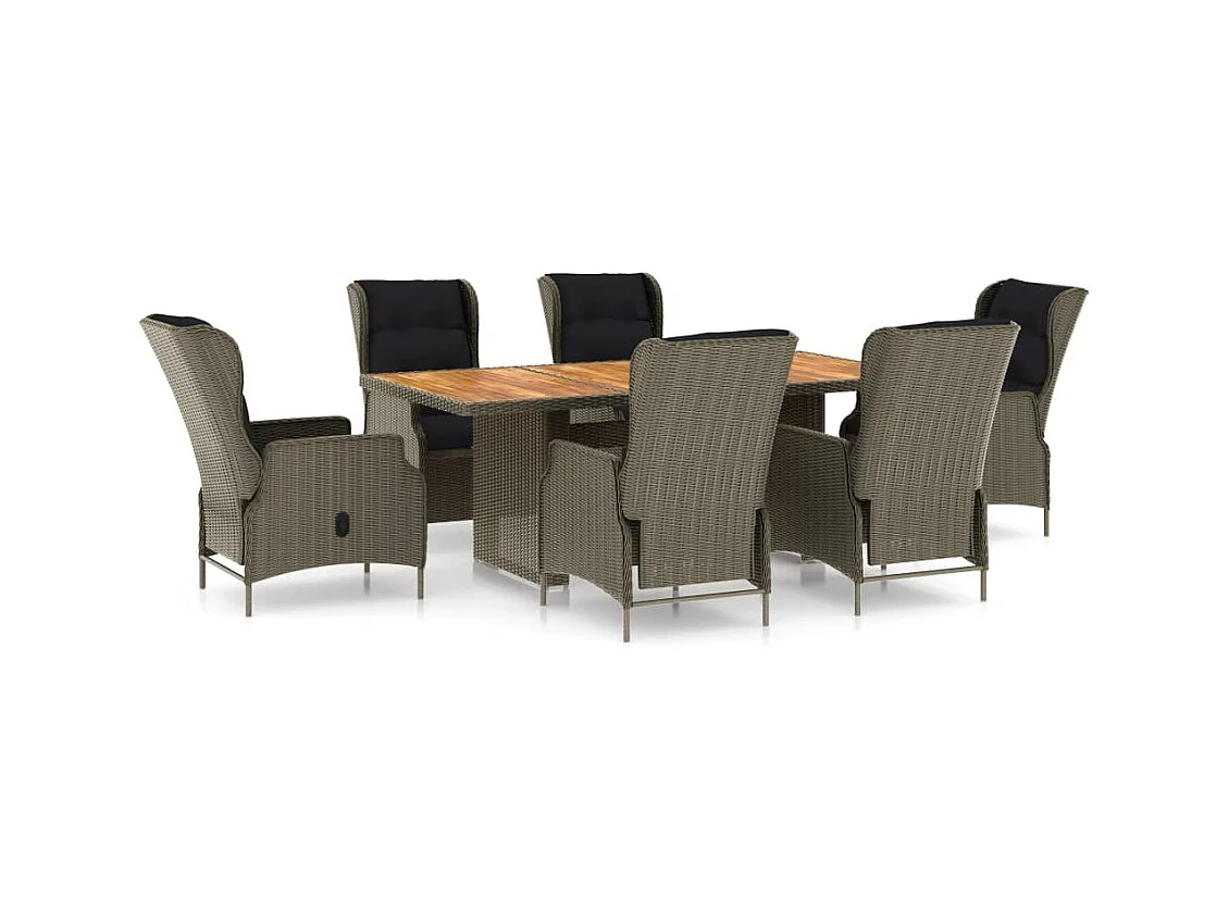 Saint-Denis  Set comedor de jardín 7 piezas y cojines ratán sintético marrón