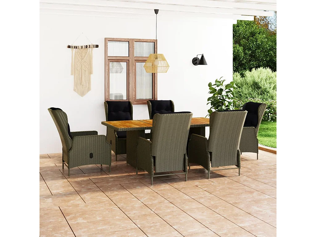 Saint-Denis  Ensemble à manger d'extérieur et coussins 7 pcs résine tressée