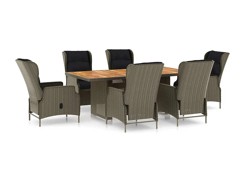 Saint-Denis  Ensemble à manger d'extérieur et coussins 7 pcs résine tressée