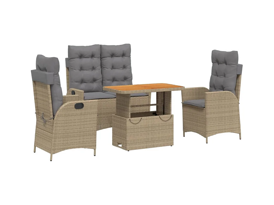 Arde  Set de comedor jardín con cojines 4 pzas ratán sintético beige