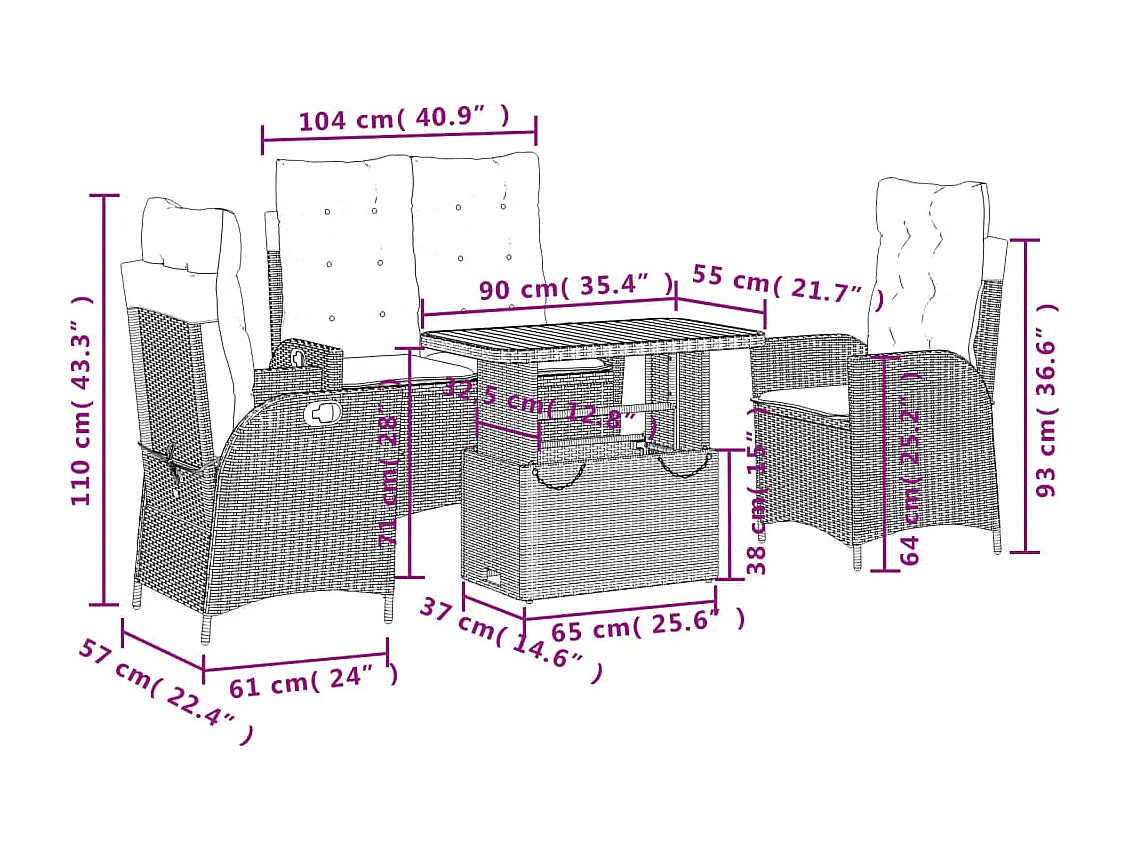 Arde  Ensemble à manger de jardin coussins 4 pcs beige résine tressée