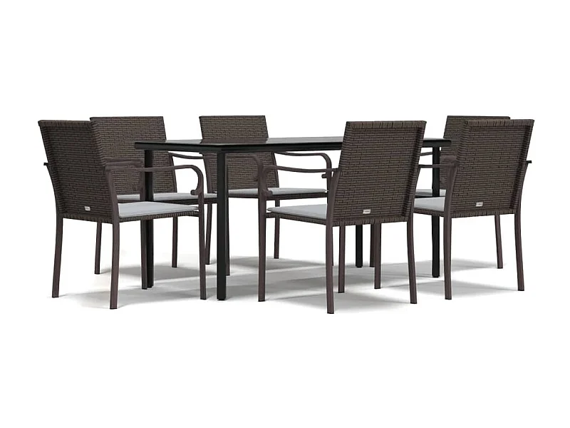 Leonie  Ensemble à manger de jardin 7 pcs coussins résine tressée acier