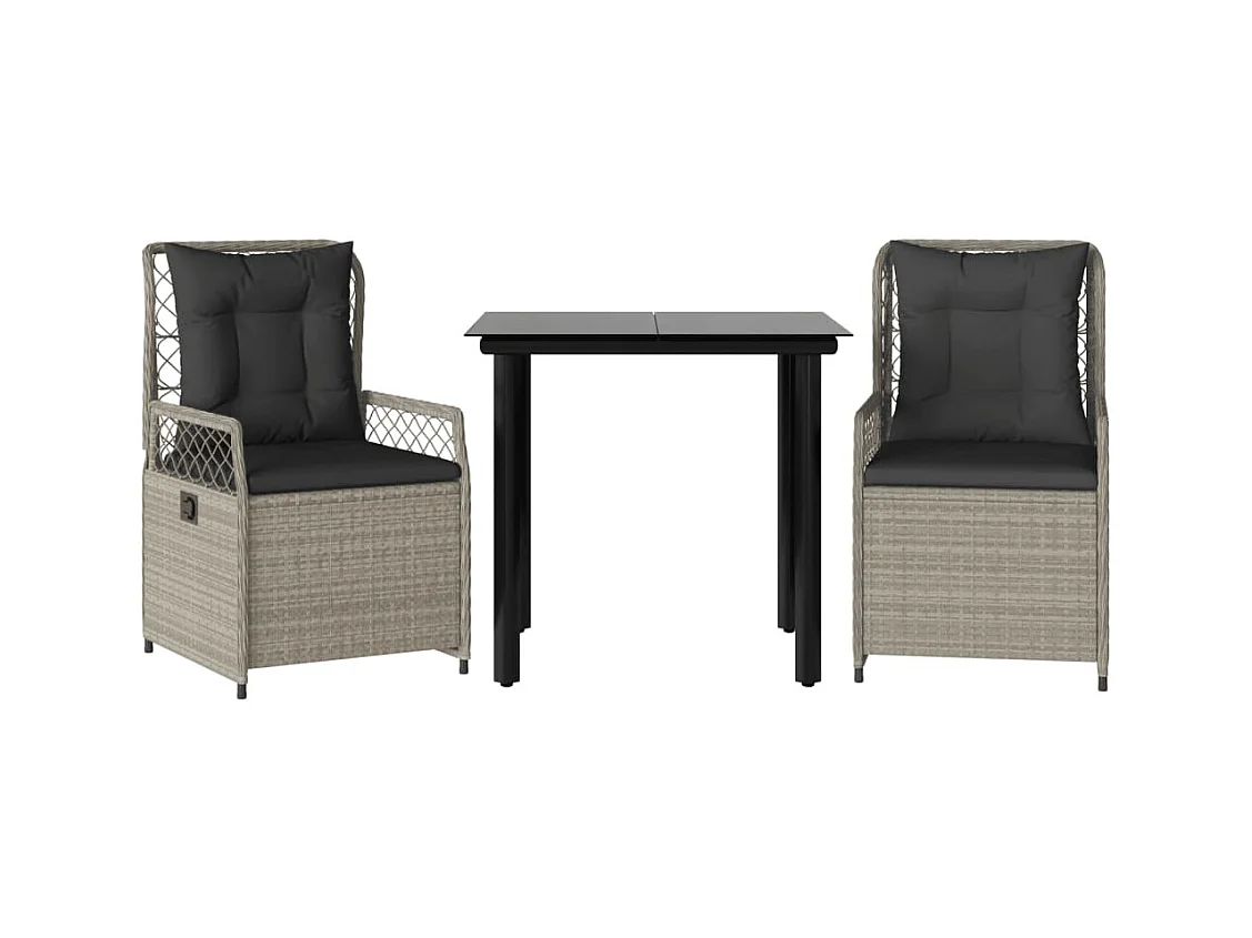 Garden Furniture -  Ensemble à manger de jardin 3pcs coussins gris clair poly rotin