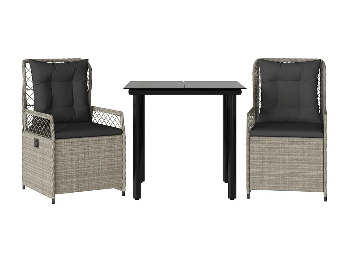 Garden Furniture -  Set comedor de jardín 3 pzas cojines ratán sintético gris claro