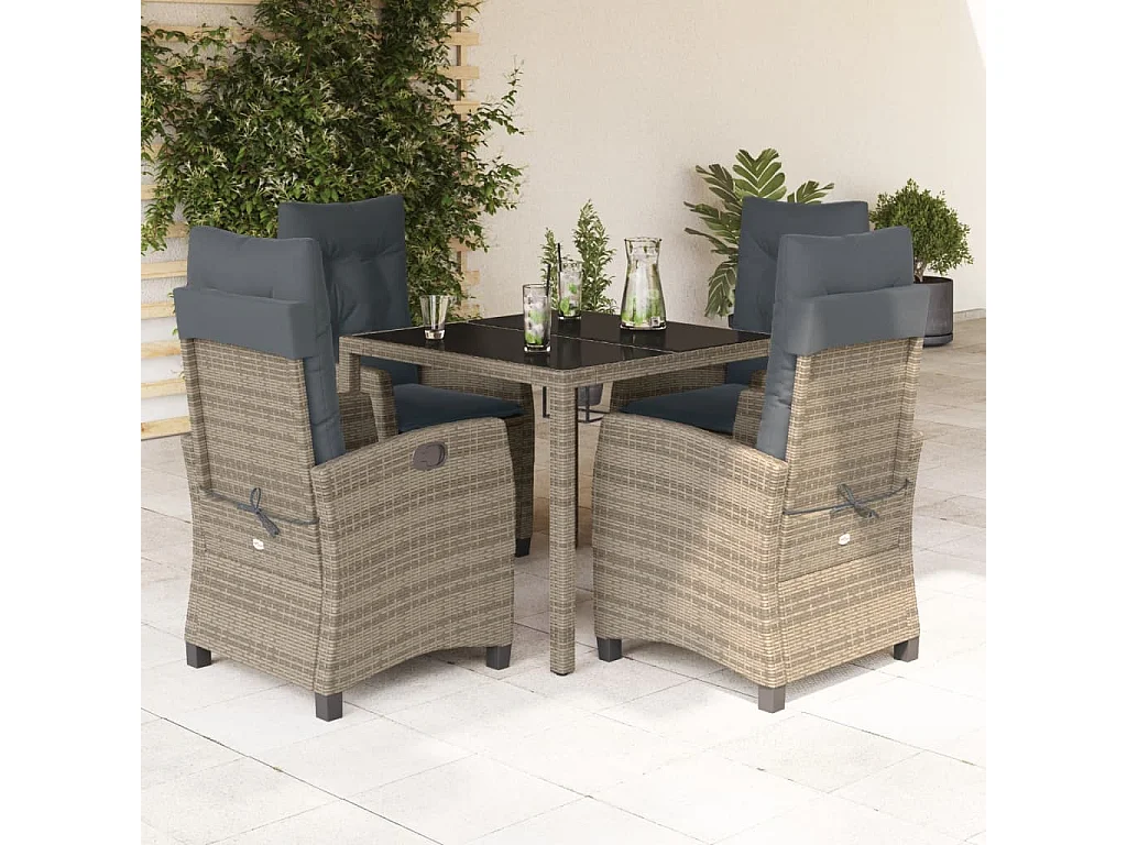 Odile  Ensemble à manger de jardin 5 pcs coussins gris résine tressée